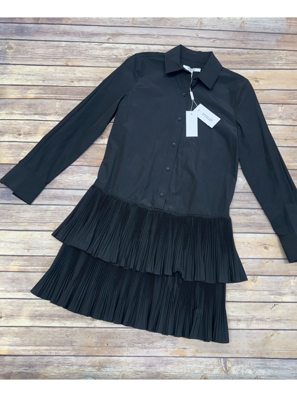 Derek Lam 10 Crosby Sterling Long Sleeve Pleated Mini Dress in Black Size 0